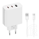 Xiaomi 2C1A EU GaN hálózati töltő (USB-A aljzat + 2xUSB-C aljzat, 67W, USB-A/USB-C kábel, fehér)