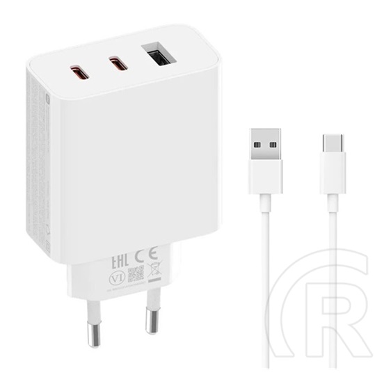 Xiaomi 2C1A EU GaN hálózati töltő (USB-A aljzat + 2xUSB-C aljzat, 67W, USB-A/USB-C kábel, fehér)