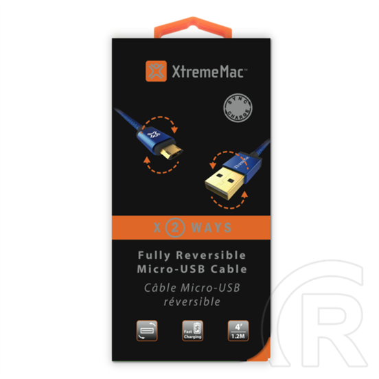 XtremeMac Reversible USB 2.0 kábel (A dugó / micro-B dugó, szövet, kék)