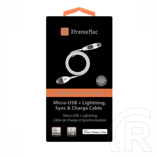 XtremeMac Universal Flat Lightning USB + mikro USB kábel (1,1 m, fehér)