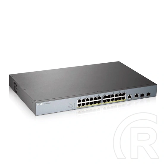 ZYXEL GS1350-26HP 24-port Gigabit rack switch (menedzselhető, 24x PoE, 2x Gigabit kombó SFP, 375W PoE)