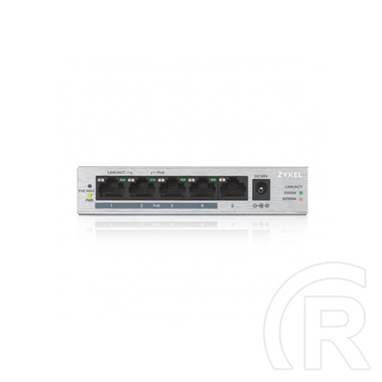 Zyxel GS1005HP-EU0101F 5-Port Gigabit asztali switch (4x PoE+, 60W PoE, nem menedzselhető, fémházas)
