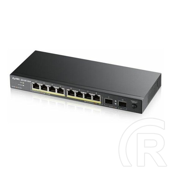 Zyxel GS1100-10HP 8-Port Gigabit Switch (8xPoE, 2xGigabit SFP, 130W, fémházas, asztali)