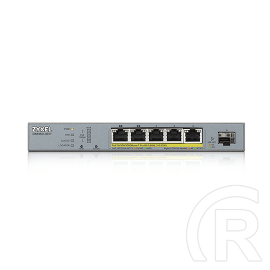Zyxel GS1350-6HP 6-port Gigabit Smart menedzselt PoE switch (5x1000Mbps, 1x Gigabit SFP, PoE 60W)