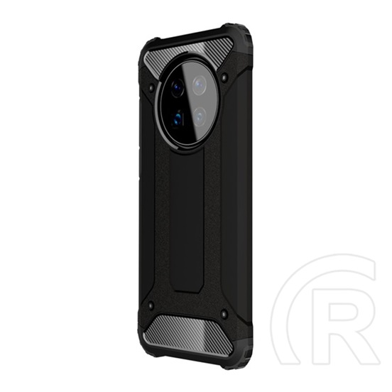 műanyag telefonvédő (közepesen ütésálló, Huawei Mate 40 Pro szilikon belső, fémhatás) fekete