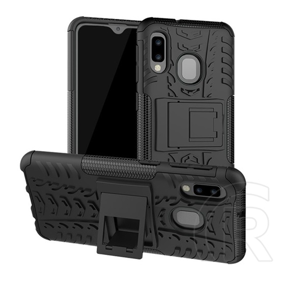 műanyag telefonvédő (közepesen ütésálló, Samsung Galaxy A20e (SM-A202F) szilikon belső, autógumi minta) fekete