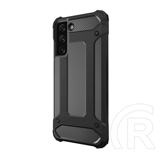 műanyag telefonvédő (közepesen ütésálló, Samsung Galaxy S21 (SM-G991) szilikon belső, fémhatás) fekete